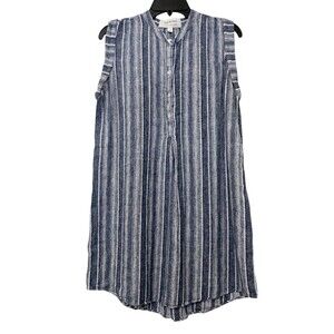 CLOTH & STONE Anthropologie Blue Striped Linen Blend Sleeveless Dress Boho MED